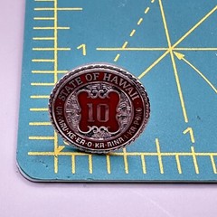 State Of Hawaii Lapel Pin Sterling Silver Red Enamel Vintage 10 Year Service