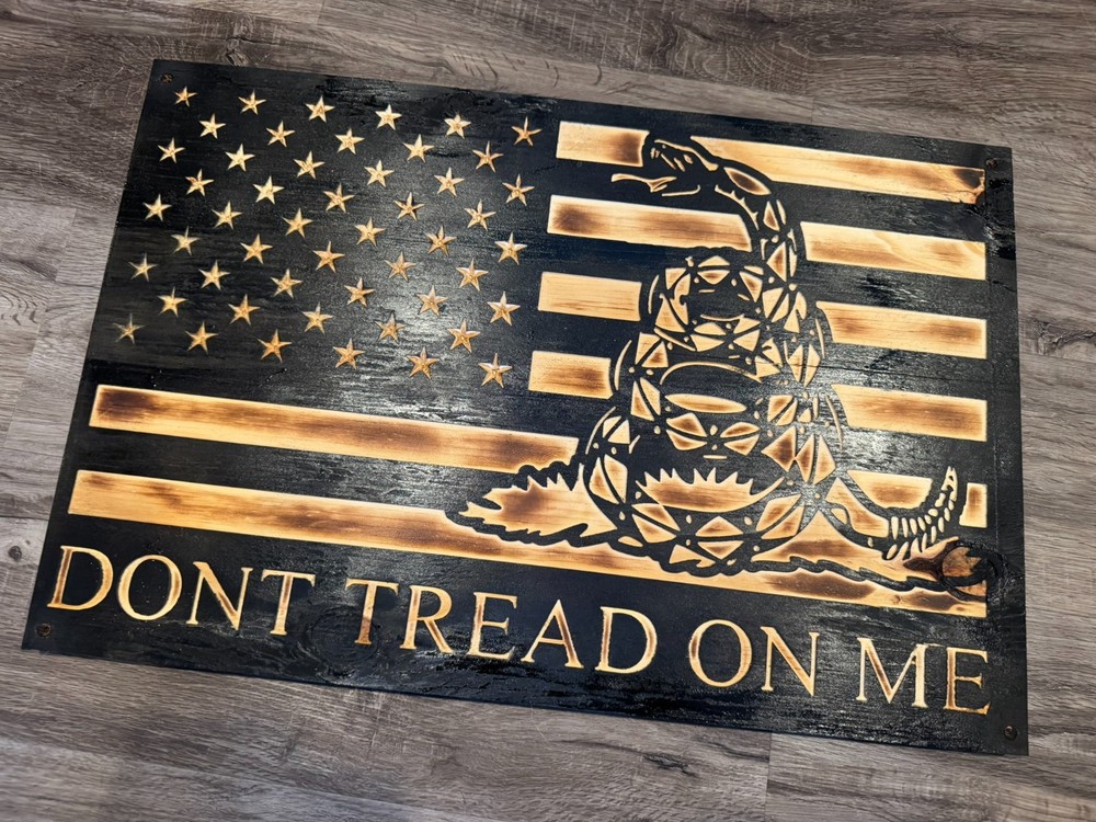 Don’t Tread On Me American Flag! 24″ X 16″ CNC Machined Rustic Wooden