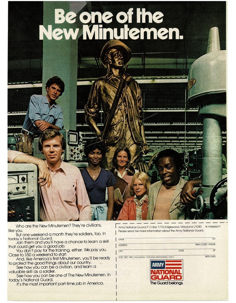 1977 US ARMY NATIONAL GUARD Recruiting Enlistment New Minutemen Print Ad