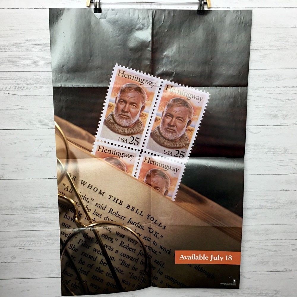 Vintage Ernest Hemingway Stamps Post Office Advertising Poster USPS 24″ x 36″