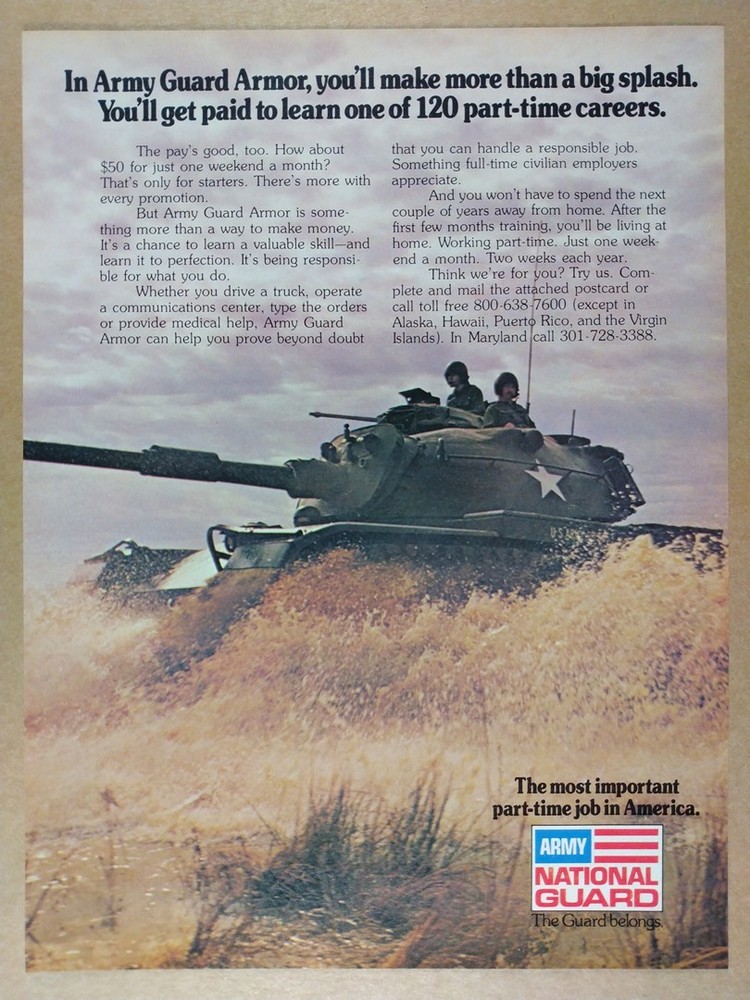 1977 Army National Guard Armor Recruitment vintage print Ad