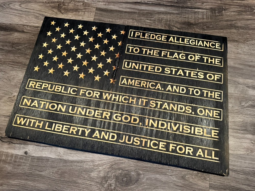 «Pledge of Allegiance» American Flag! 24″ X 16″ CNC Machined Rustic Wooden