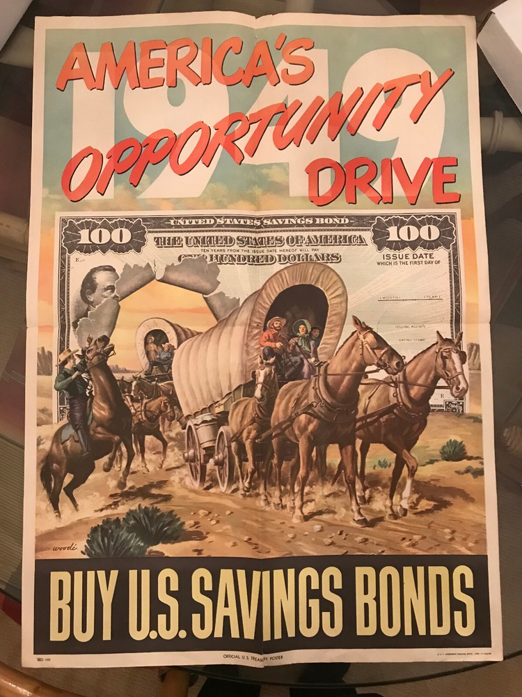 RARE VINTAGE 1949 America’s Opportunity Drive – Buy U.S. Savings Bond Ad Poster