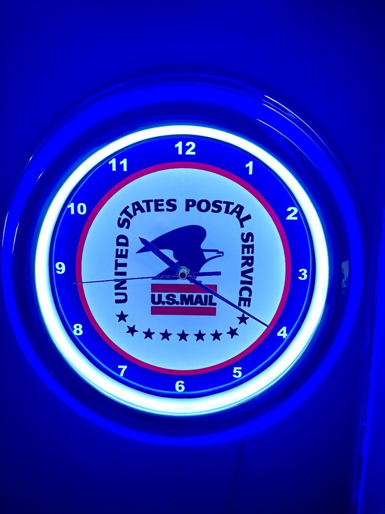 USPS OldLogo Post Office Postman Letter Carrier Neon Style Retro LED Clock Sign