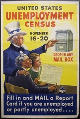 1937 United States Unemployment Census Uncle Sam Poster Depression Era Vintage