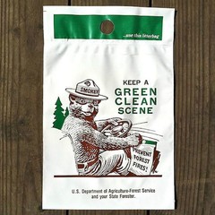 2 Original Plastic SMOKEY THE BEAR LITTER Bag 1960s GREEN CLEAN SCENE Trash Sack
