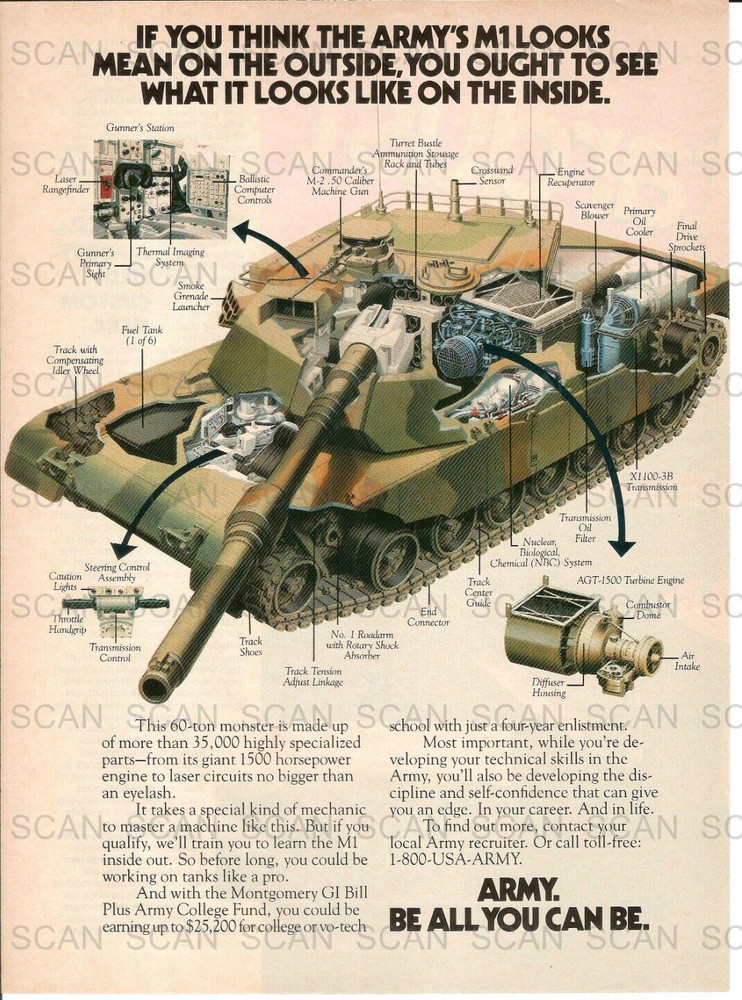 1990 Army Recruiting Vintage Magazine Ad M1 Tank Army ‘Be All You Can Be’