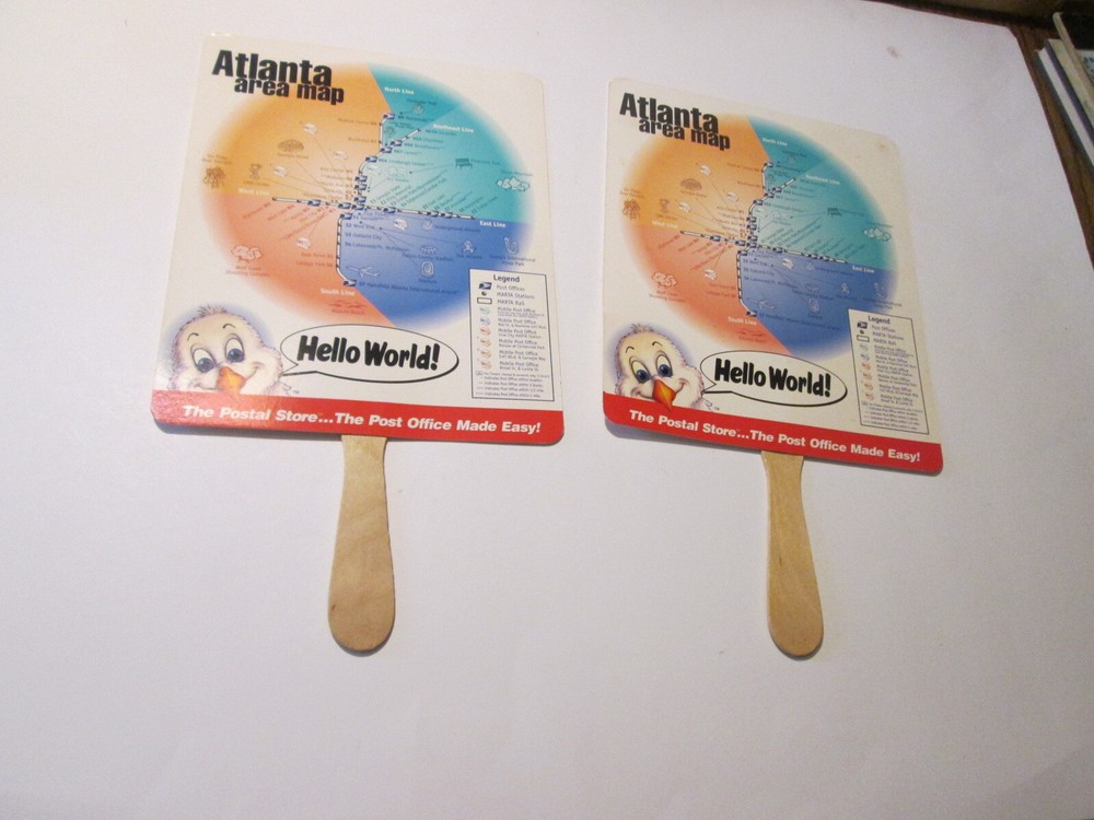 1996 Atlanta Area Map Hand Fans US Post Office Lot of 2