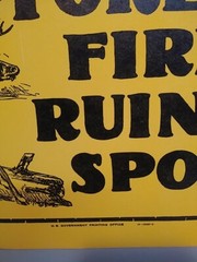 Old Forest Service Sign MR HUNTER FOREST FIRES RUIN SPORT
