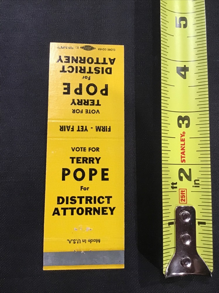 Vote For Terry Pope District Attorney Election Matchbook Cover