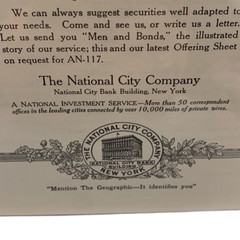 Vintage 1920 Old Fashioned Thrift National City Company NY As Advertisement