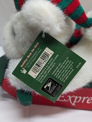 1995 USPS EXPRESS DELIVERY WHITE PLUSH CHRISTMAS TEDDY BEAR ON WOODEN SLED 11.5″