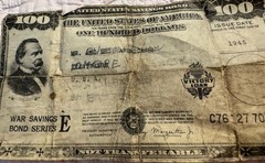 1945 U.S. Treasury War Savings Bond Series E WWII Vintage $100