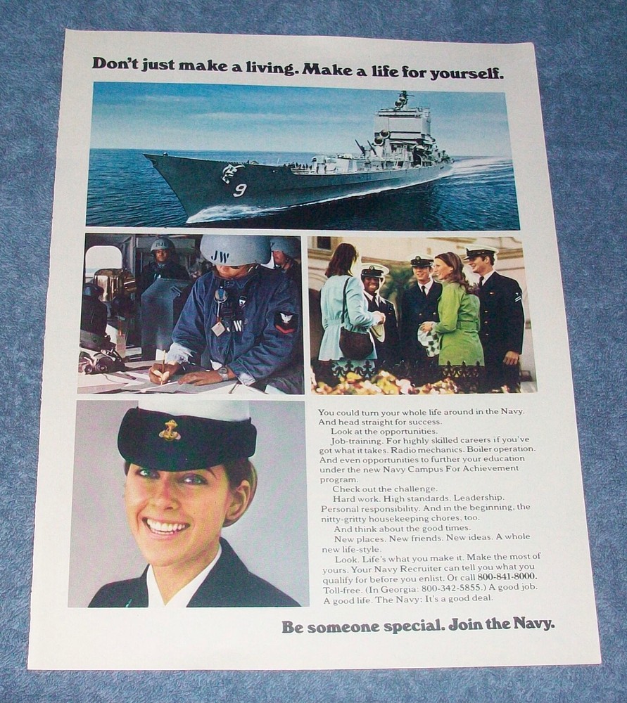 1975 US Navy Vintage Recruitment Magazine Ad «Don’t Just Make A Living….»