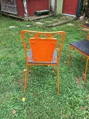 Carnival folk Art Haunted House Cast Iron Wood Back Halloween Chair Set Of 4