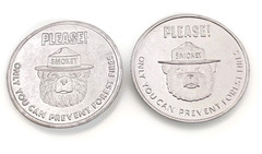 2 Vtg Smokey The Bear Aluminum Prevent Forest Fire Pledge Token Coins NOS UNC