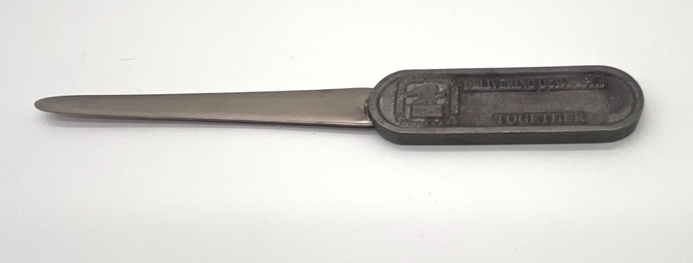 1989 USPS National Postal Forum Delivering Our Best Together Letter Opener Metal