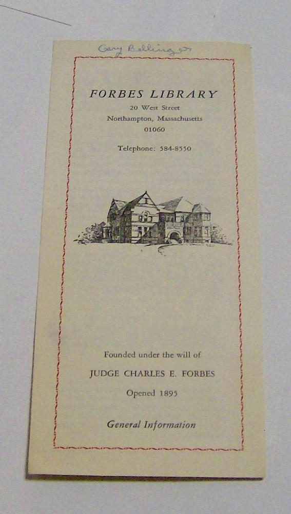 Vintage 1970s FORBES LIBRARY brochure Northampton Massachusetts pamphlet OLD