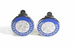 Vintage Silver Tone Clip On Earrings with United Nations Logo