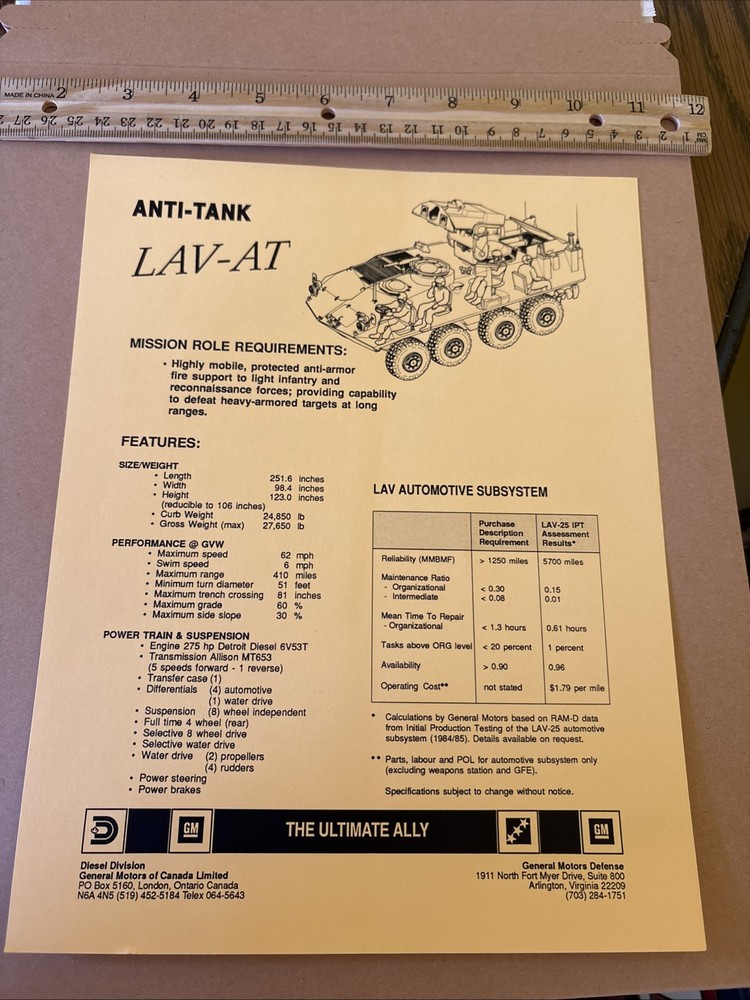 VTG Anti-Tank LAV-AT General Motors GM Tank Canada Military Vehicle Brochure