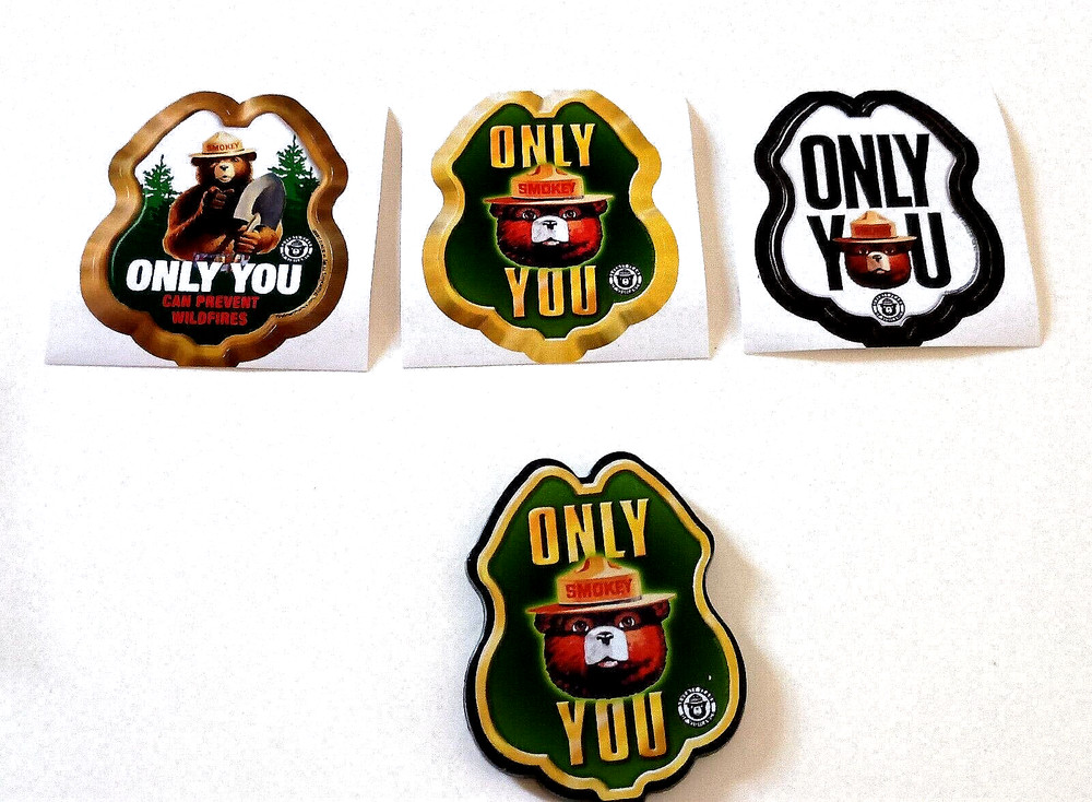 3 Smokey The Bear Prevent Forest Stickers + Badge NOS New 2000s