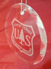 USFS Forest Service Dept of Agriculture Beveled Crystal Ornament Blue Gift Box