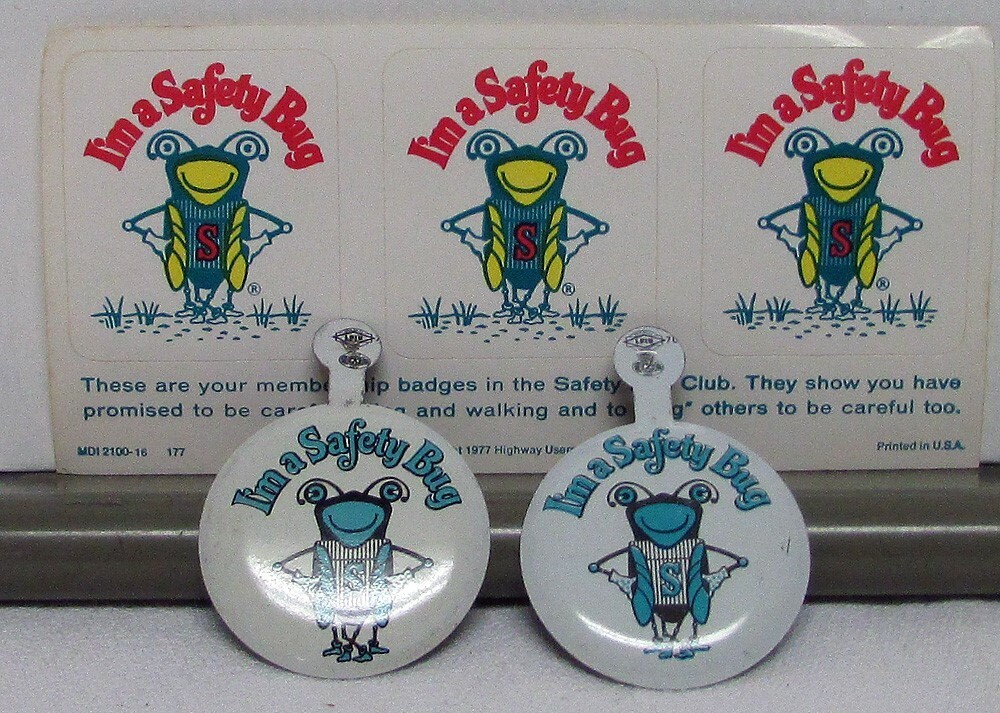 1977 Safety Bug Club Pinback & Stickers From Highway Users Federation