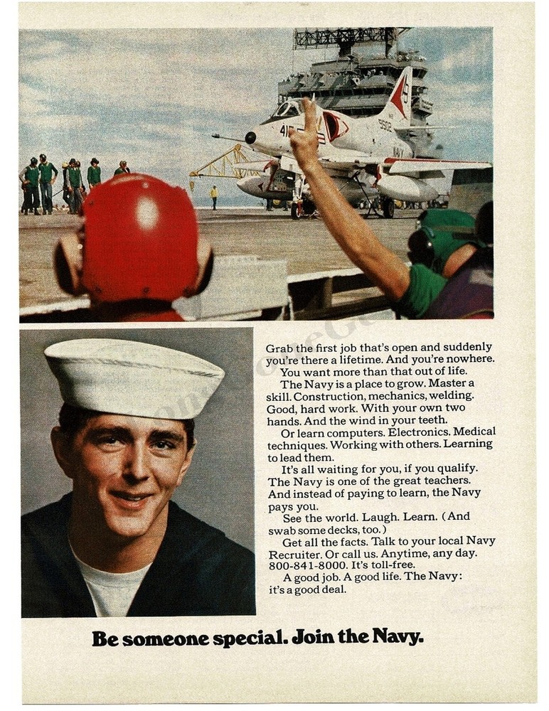 1974 US NAVY Recruiting Recruitment Enlistment Aircraft Carrier Sailor Print Ad