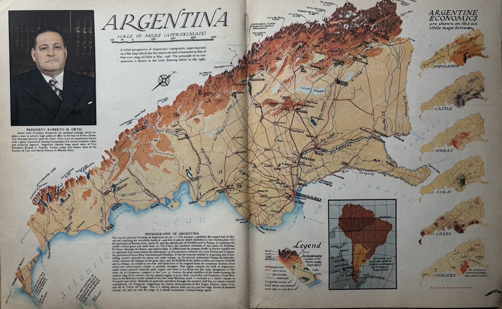 1930s Argentina Map President Roberto M. Ortiz Economics Legend VTG Magazine Map