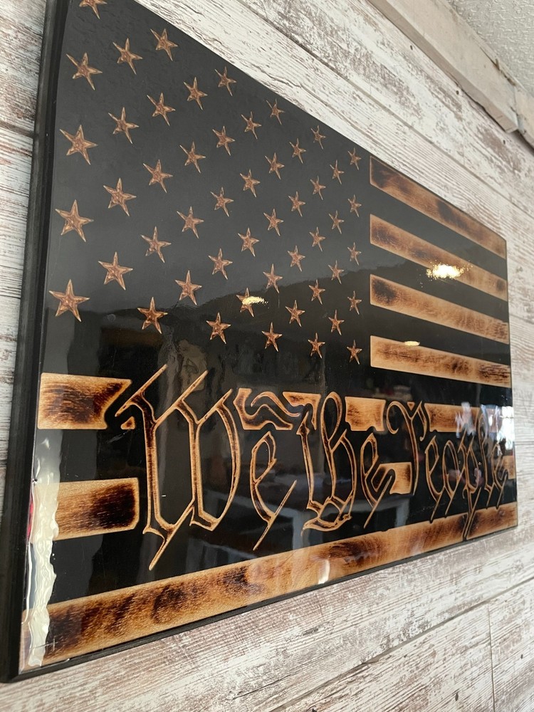 «We The People» American Flag! 24″ X 16″ CNC Machined Rustic Wooden