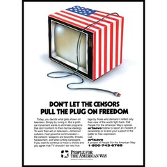 1992 People for the American Way Vintage Print Ad Censorship US Flag TV Wall Art
