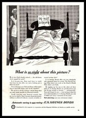 1950 U.S. Savings Bonds Man Sleeping In Bed Do Not Disturb Sign Vintage Print Ad