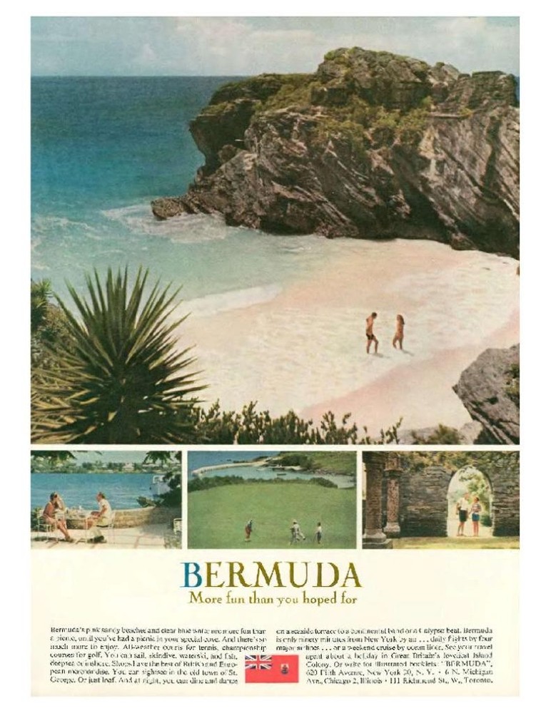 1964 Bermuda White Sand Beach Golf PRINT AD