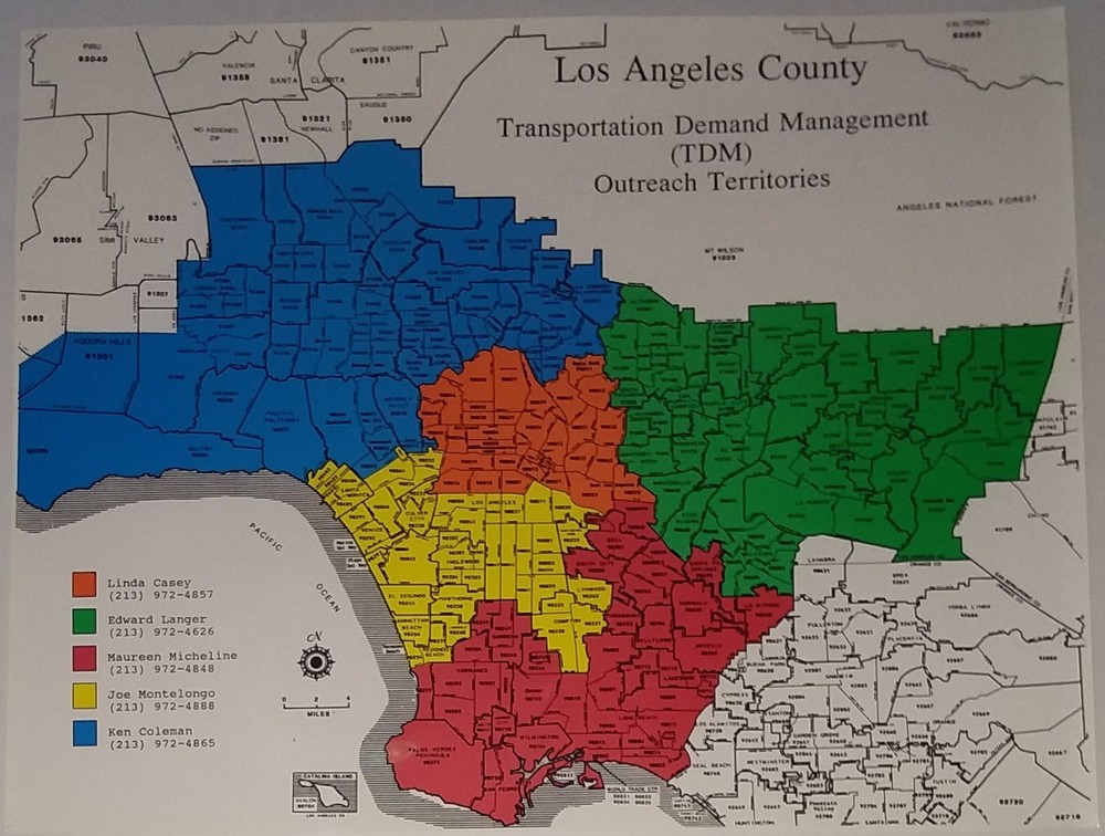 Los Angeles Transportation Demand Management Outreach Territories vintage poster