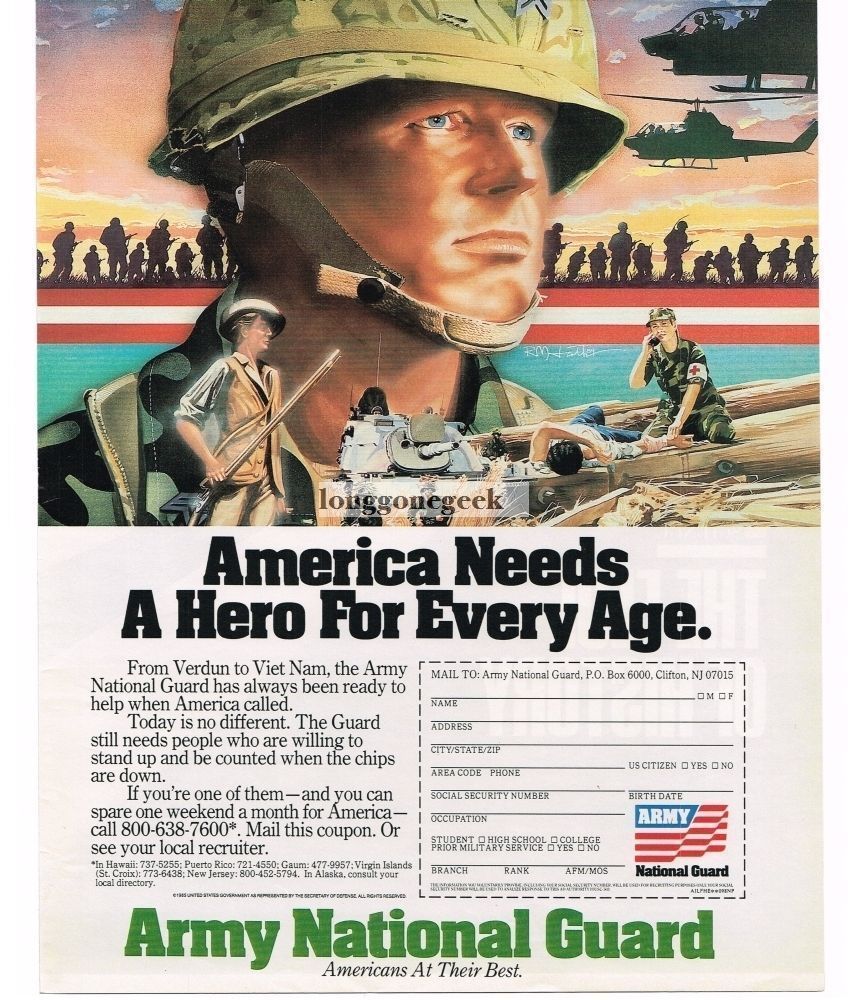 1985 Army National Guard Recruiting Recruitment Enlistment 1988 Vintage Print Ad