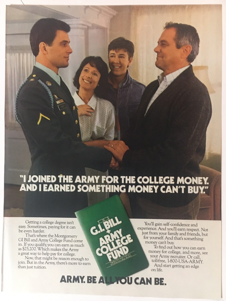 U.S. Army G.I. Bill Be All You Can Be 1988 Vintage Print Ad 8×11 Inches