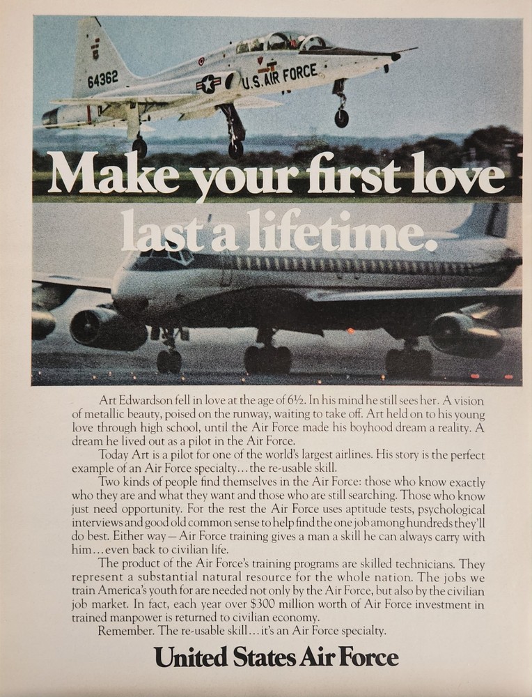 US Air Force Print Ad 1972 Vintage Ephemera Wall Art Decor Art Edwardson