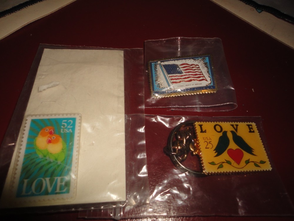 U S Post Office Pins Flag & Parrots & Keyring 3 items