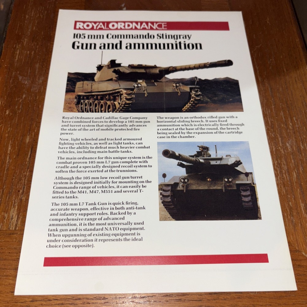 VTG Royal Ordnance 105 MM Commando Stingray Gun & Ammunition Military Brochure