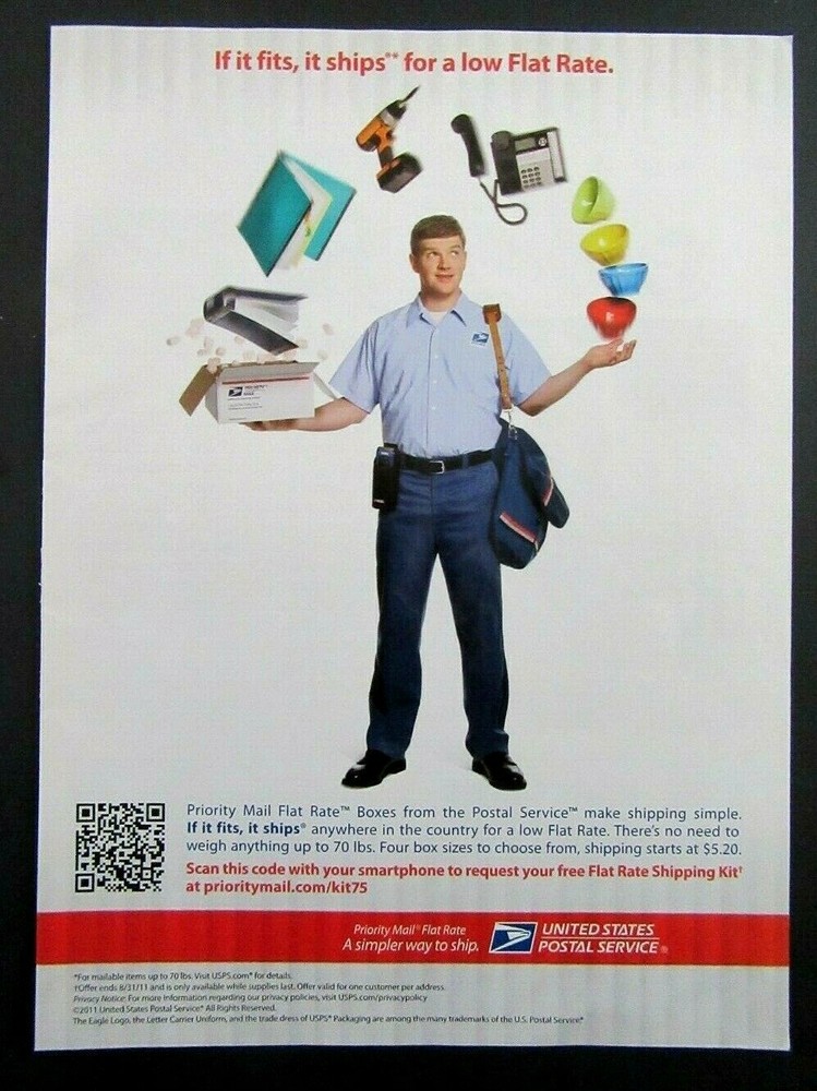 2011 USPS United States Postal Service Priority Mail Flat Rate Boxes Magazine Ad