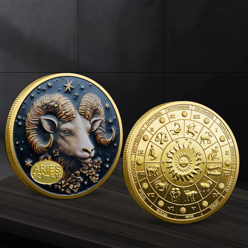 Zodiac Sign Coins Celestial Astrology Collectable Coin Hand-painted