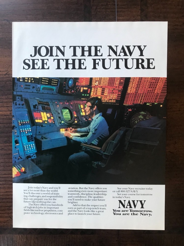 1989 vintage original print ad Join The Navy, See The Future