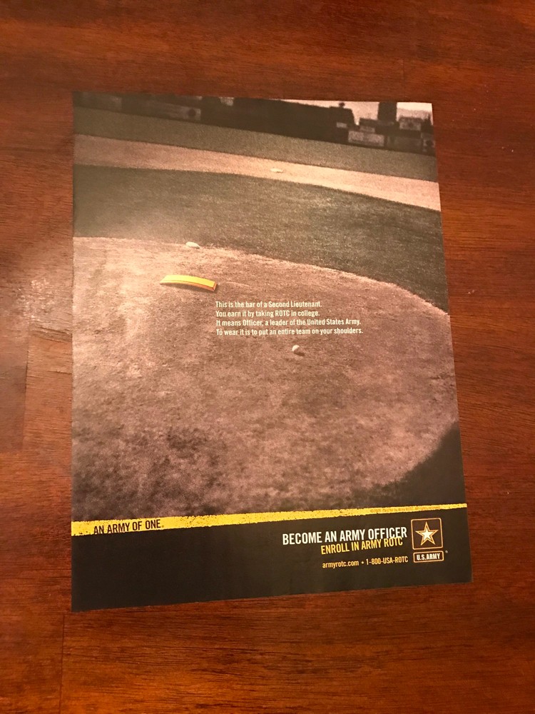 8X10 COLOR PRINT Ad 2003 BECOME A US ARMY OFFICER ROTC BASEBALL MOUND 2ND LT