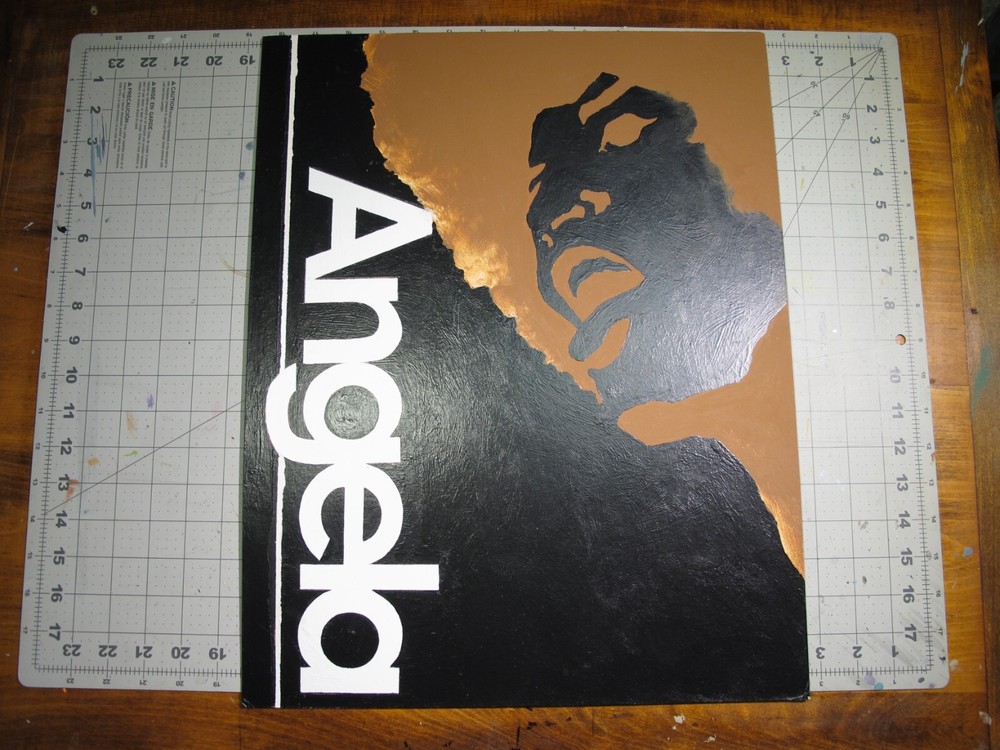 vtg 1970s political protest hand painted poster – Angela Davis Civil Rights OS