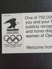USPS 1991 Emplyee Bumper Sticker 1992 Olympics Yellow Ribbon Desert Storm