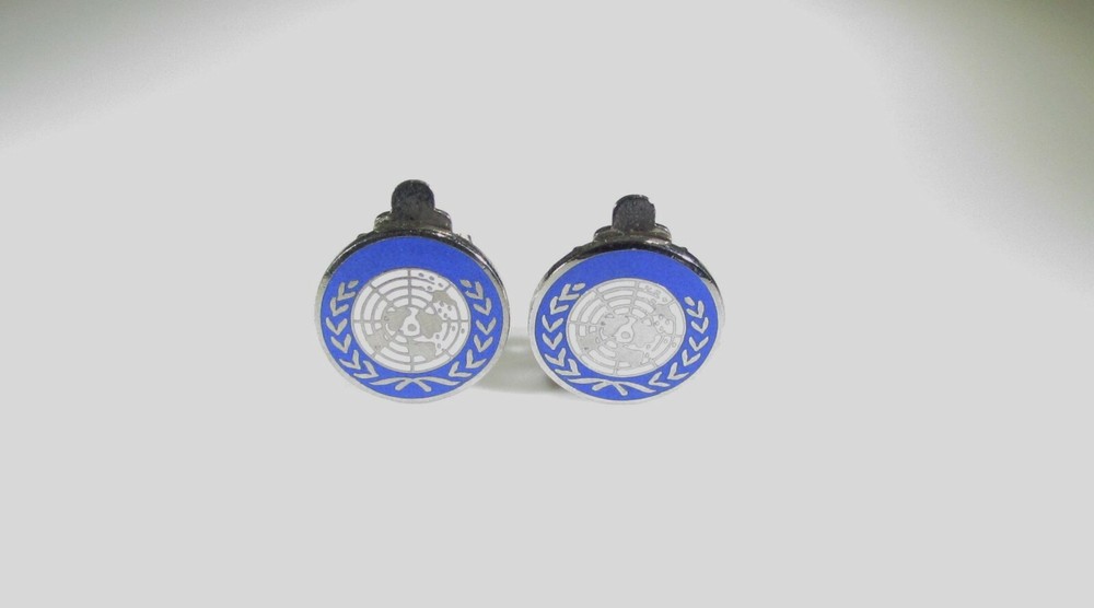 Vintage Silver Tone Clip On Earrings with United Nations Logo