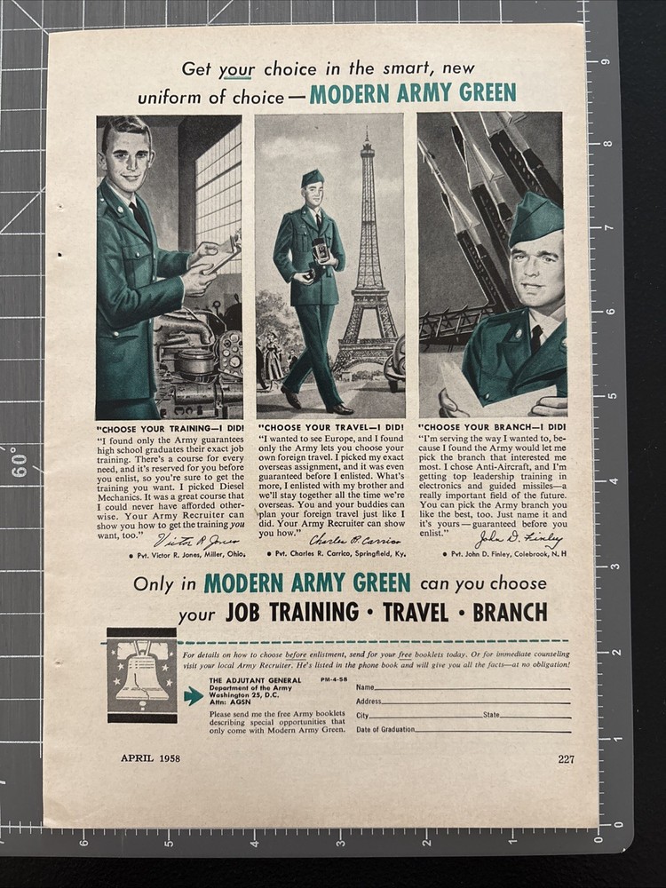 1958 Print Ad Military Recruitment The Adjutant General Dept Of The Army