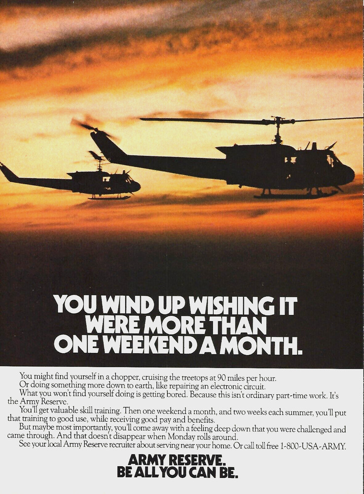 1985 US Army Reserve Helicopter Be All You Can Be vintage Print Ad Advertisement