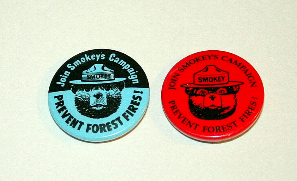 2 Smokey The Bear Prevent Forest Fires Join Smokeys Campaign Pin Button NOS New