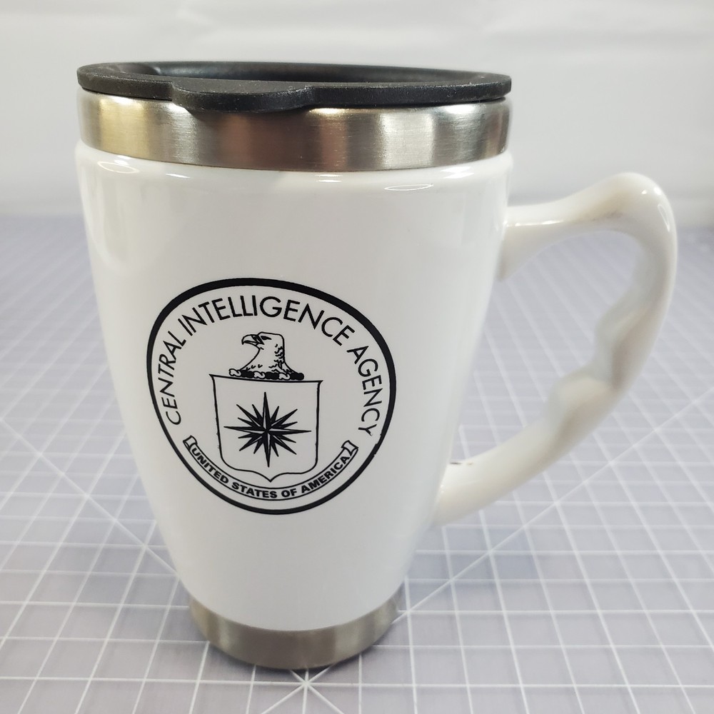 CIA Central Intelligence Agency Porcelain Stainless Sreel Coffee Cup w Lid